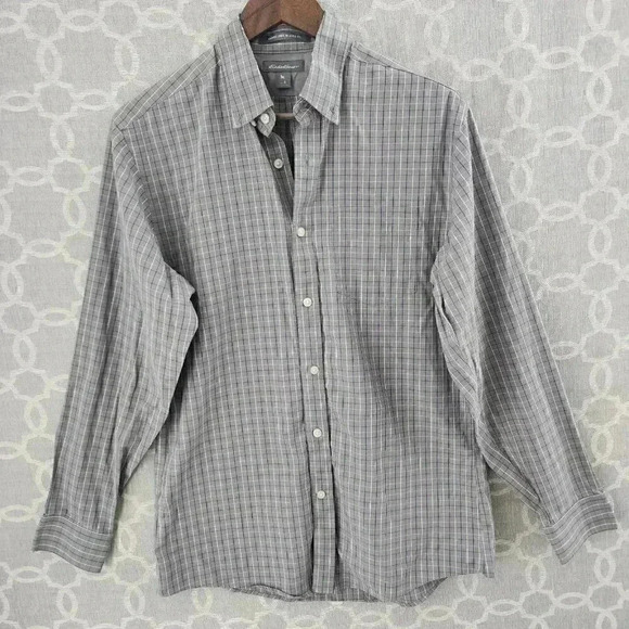 Eddie Bauer Men's S Gray Plaid Relaxed Fit Button Down Long Sleeve Shirt - Picture 1 of 7